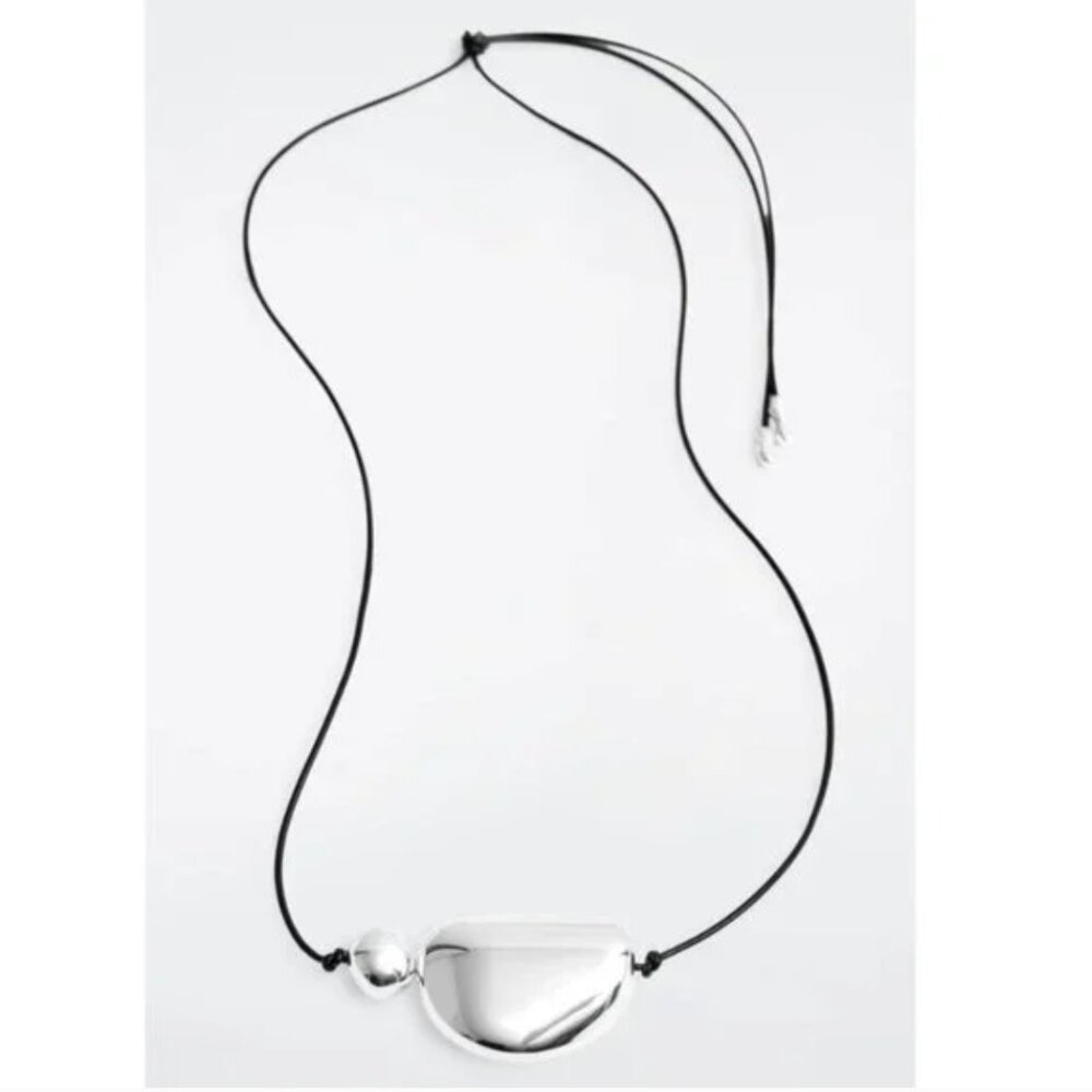 NWT COS Leather Cord -Plated Pendant Necklace Silver